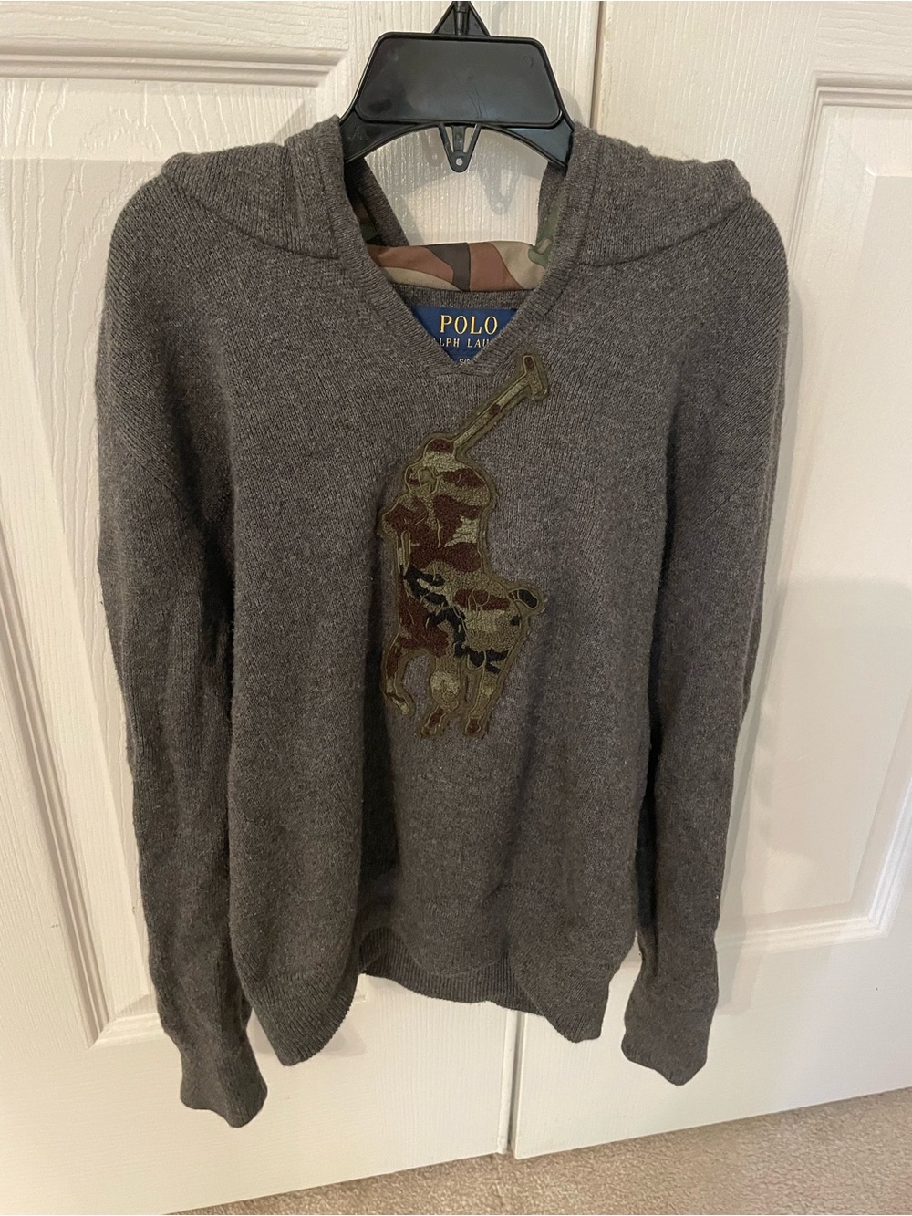 Polo Ralph Lauren Boys Camo Big Pony Hooded Sweater Size S (8) Gray